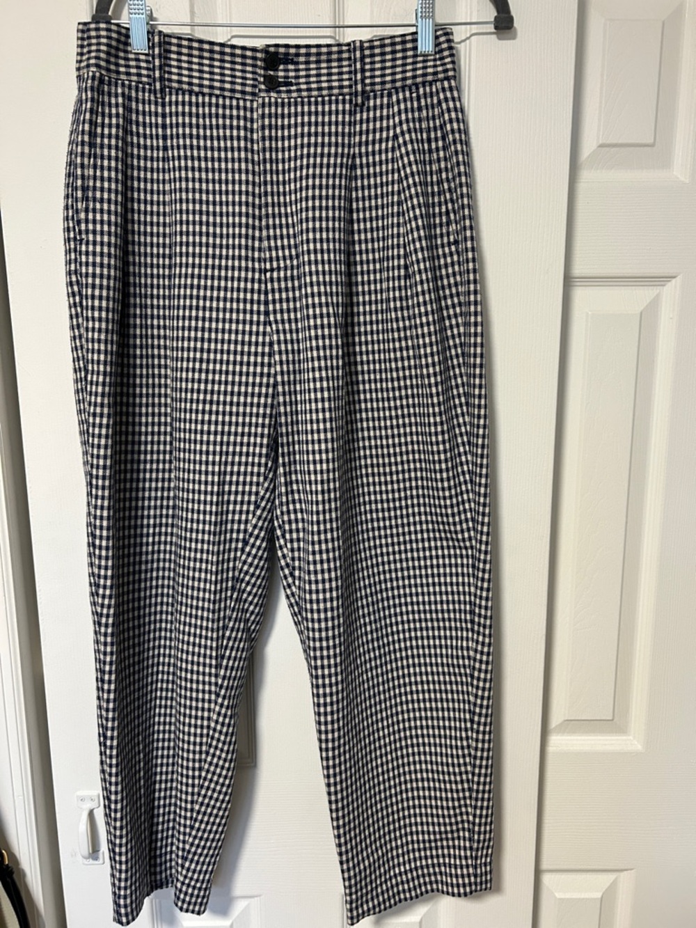 Madewell Navy Gingham Pleated Pants